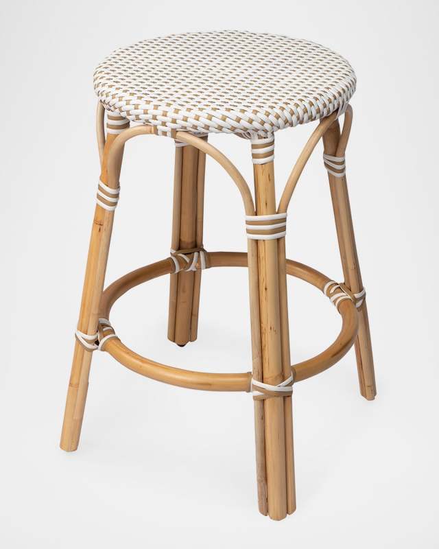 Tobias 24" Rattan Counter Stool, White/Tan Dot